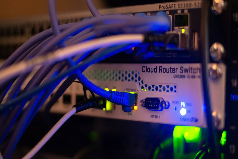 Secure home router with shield icon and connected devices